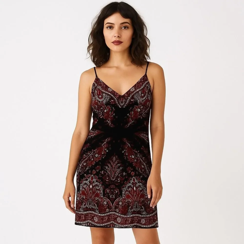 Vintage 90s Slip Dress Paisley Burgundy Grunge Y2K Spaghetti Strap - Picture 14 of 14